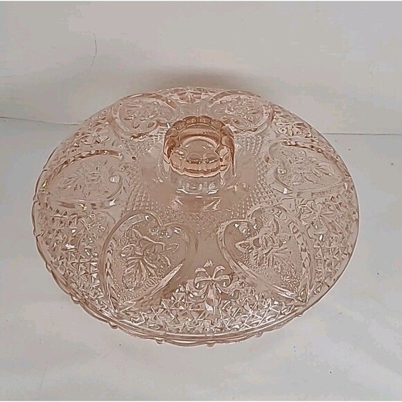 Vintage Kig Pink Depression Glass Style Hearts & Roses Lidded Candy Dish - Picture 2 of 7